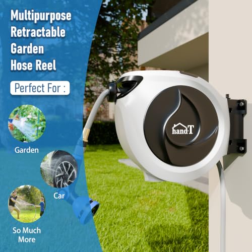 USA Based Retractable Garden Hose Reel, 1/2 in x 100 ft Quick Connect 10-Pattern Sprayer, Wall Mounted Auto Self Retracting Water Hose Reels, UV Resistant Automatic Rewind 180° Mount | Gray - size: 1/2" 100FT