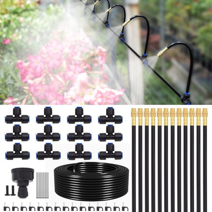 Drip Irrigation System Kit 60ft Garden Watering Misting System - size: 60ft+12pcs nozzles and connectors