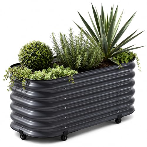 DaisyVibe 21" Rolling Raised Garden Bed with Water Reservoir Base - color: Dark Grey, size: 31.5"Lx15.7"Wx21"H
