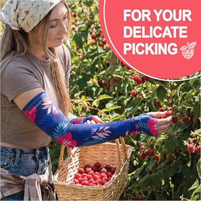 Evridwear Gardening Sleeves,UV Protection Cooling Arm Sleeve Women Men - color: Navy Tropical, size: Small-Medium