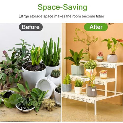 aboxoo 3-Tier Rectangular Metal Plant Stand, Ladder Flower Pot Rack - color: White, size: 27.5"L x 23.6"W x 23.6"H