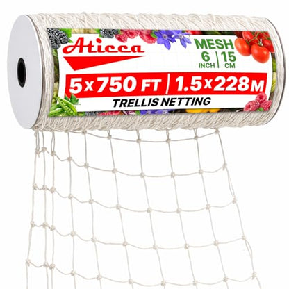 ATICCA 5x750 FT Heavy Duty Trellis Netting, 6-Inch Mesh, White Polyester - size: 5x750ft Polyester Trellis Netting