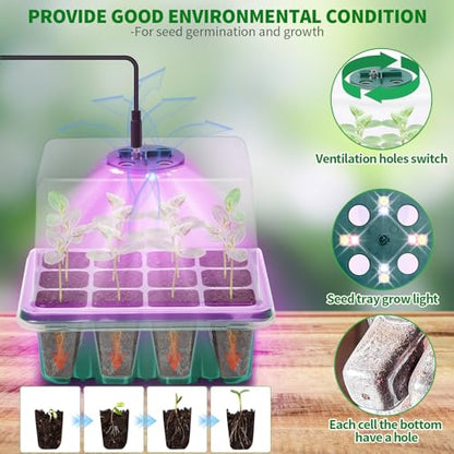 Seed Starter Trays with Grow Light Kit, 2 Pack Plant Greenhouse Propagator - size: 2-Pack (Green)