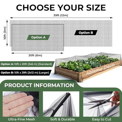 Mosquito Netting for Garden, 39 x 10 Ft Fine Mesh Plant Protection, Black - size: 39x10 FT