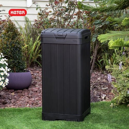 Keter Baltimore Resin 38 Gallon Outdoor Kitchen Trash Can with Lid and Drip Tray for Easy Cleaning-Perfect for Patio Dining, Black - style: Baltimore