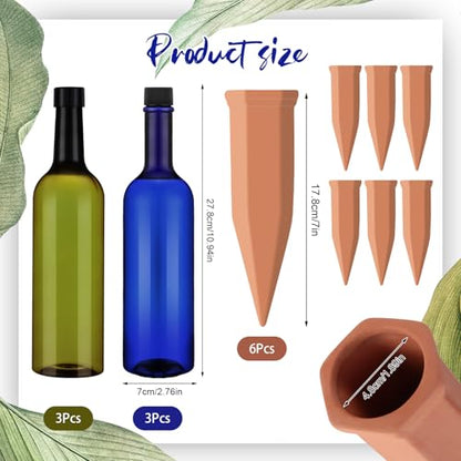 SiliFine 6 Sets Terracotta Watering Spikes,Blue Green and Terracotta - color: Blue Green and Terracotta