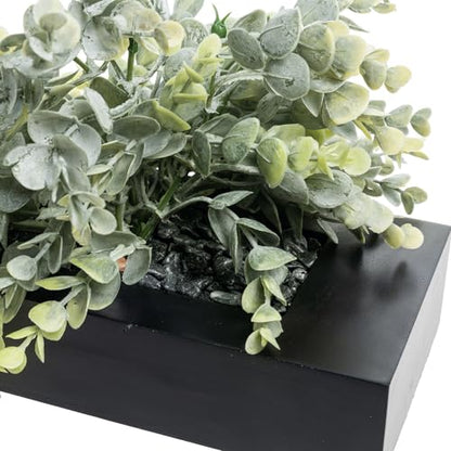 MyGift Artificial Grass Plant in Rectangular Wood Planter (Black, 10 Inch) - color: Black, size: 9.5 Inch