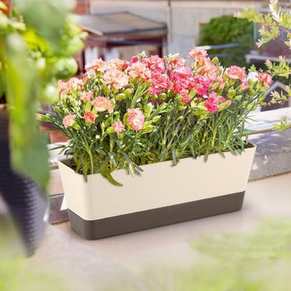 Window Box Planter with Tray, 12" Rectangle Plant Pot, Pack of 3 (Beige) - color: Beige