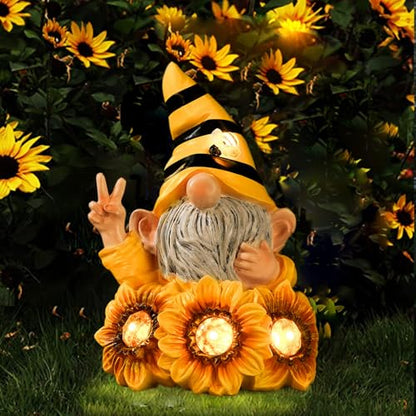 Joint Honglin Garden Funny Gnome Statue with Crystal Sunflower Lights - color: Gnome