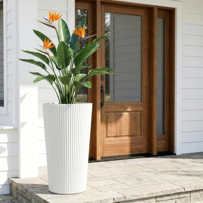 24" Tall Round Planters for Outdoor Plants Fluted Finishes - White - color: White