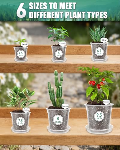 6 Pack Nursery Pots with Drainage, Multiple Sizes for Plants - size: 6 Pack - 9.5/8/7.5/6.7/5/4.5 Inch