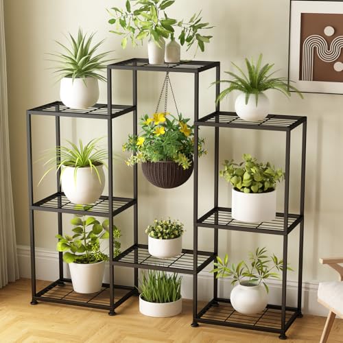 Metal Plant Stand Indoor Metal Plant Stands Outdoor Tiered Plant Shelf for Multiple Plants, 4 Tiers 8 Potted Plant Rack Holder Garden Shelves Flower Stand for Living Room Patio Corner (8 Tiers-B)