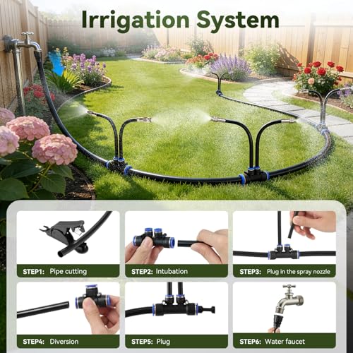 75FT High-Flow Irrigation System for Garden, 12mm Main Tubing, 40 Nozzles - size: 75Ft