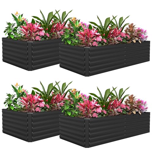 FOOWIN 6x3x2ft Raised Garden Bed Outdoor, Galvanized Steel Garden Beds - color: Black, size: 6x3x2 FT-4PC
