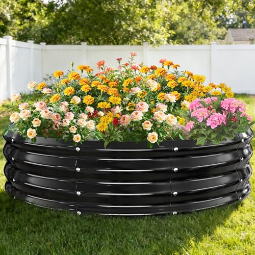 TBMLC 12 Inch Tall Heavy-Duty 48 Inch Round Steel Rised Garden Bed Black - color: Black, size: 48" Diameter X 12" Tall