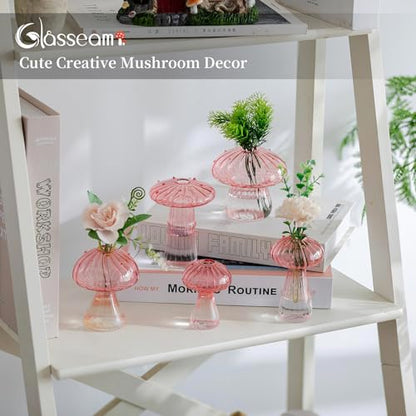 Glasseam Mushroom Plant Propagation Station: 5 Pcs Pink Glass Terrarium Jar - color: Pink, size: 10