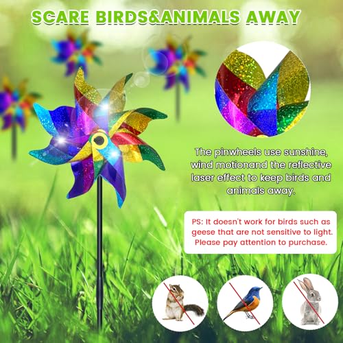 10 PCS Reflective Pinwheels for Yard and Garden Bird Devices Pre-Installed Sparkly Wind Spinner Deterrent to Scare Birds Away from Yard Patio Farm (Multicolor-1) - color: Multicolor-1