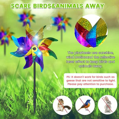 10 PCS Reflective Pinwheels for Yard and Garden Bird Devices Pre-Installed Sparkly Wind Spinner Deterrent to Scare Birds Away from Yard Patio Farm (Multicolor-1) - color: Multicolor-1