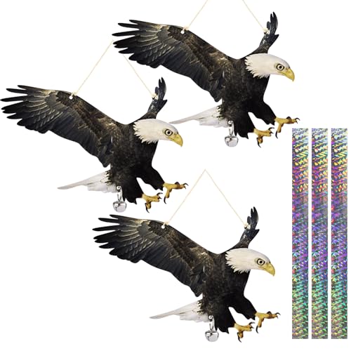 Flat Fake Hawk to Keep Pigeon Away, 3Pcs Plastic Hawk to Scare Pigeon Away from Porch Patio Balcony, Pigeon Scare Devices with Reflective Tape, Garden Hawk to Scare Woodpecker Squirrel for Outdoor - color: Black 02, size: 3 Pcs
