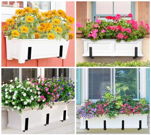 Y&M Adjustable Planter Brackets (6 to 12.5 in), Heavy Duty Iron Window Box Mounting Hooks for Balcony, Fences, Patio, Garden - Black - size: 4pcs Black