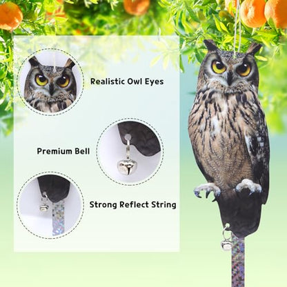 4Pack Reflective Fake Owls Hanging Decoration Garden Owls Scarer Devices with Reflective Tape to Keep Pigeon from Windows Tree - color: Amazed Eagle 4pcs