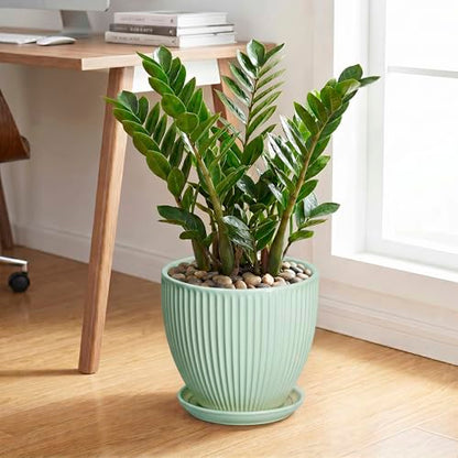 10 Inch Planter Indoor, Ceramic Pots with Saucer, Mint Green - color: Mint Green, size: 10 Inch