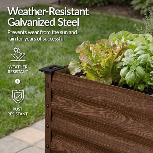 Best Choice Products 72x24x30in Non Toxic Galvanized Raised Garden Bed, Metal Elevated Planter Box, Vegetable Garden, 100% Non Toxic Materials - Dark Brown Wood Grain - color: Dark Brown Wood Grain, size: 72x24x30in