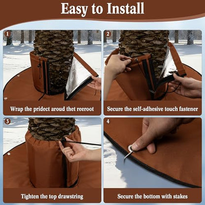 Detachable Palm Tree Root Protector, Winter Tree Root Frost Covers with Ground Nails, 3 Layers Thermal Plant Cover Protector with Drawstring for Outdoor Cold Weather Plants Root (1, Brown)