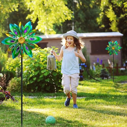 13" Metal Peacock Wind Spinner, Large Wind Sculptures Outdoor - color: C-2 Layer(13")