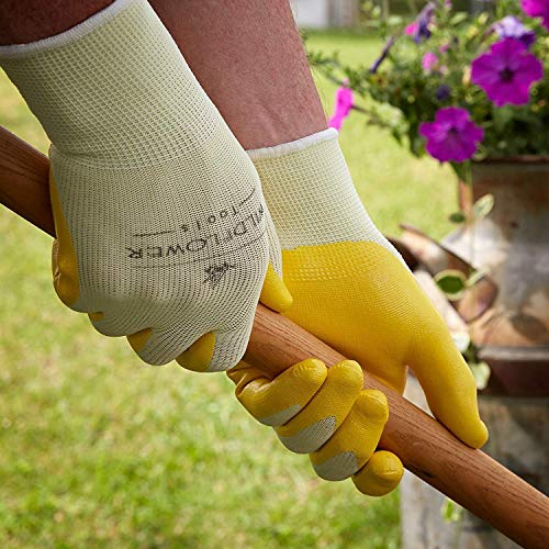 Yellow Gardening Work Gloves (Small) | Nitrile Coating Protection