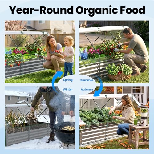 Quictent 8x4x1ft Galvanized Raised Garden Bed with Cover - color: Clear, size: 8 x 4 x 1 ft