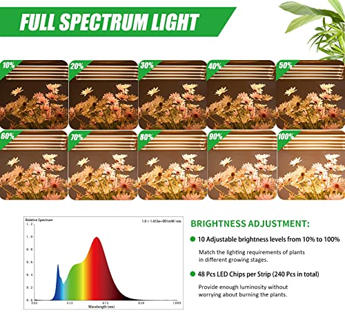 Grow Light Strip - Full Spectrum LED Grow Lights for Indoor Plants, Auto On/Off Timer, 5 Pack (240 LEDs, 10 Dimmable Levels) - color: 5 Strips