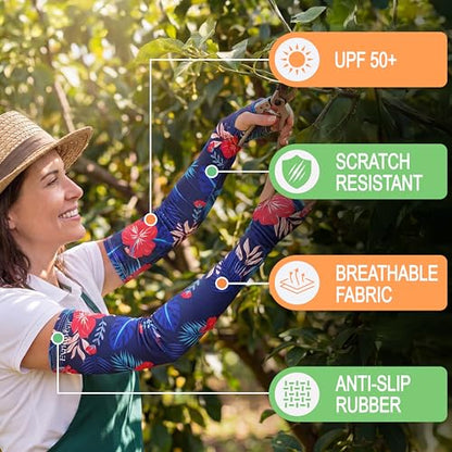 Evridwear Gardening Sleeves,UV Protection Cooling Arm Sleeve Women Men - color: Navy Tropical, size: Small-Medium