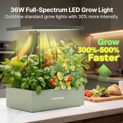 SUNCOZE Hydroponics Growing System 20 Pods, 25" Adjustable Height, 10L Tank - color: Avocado Green