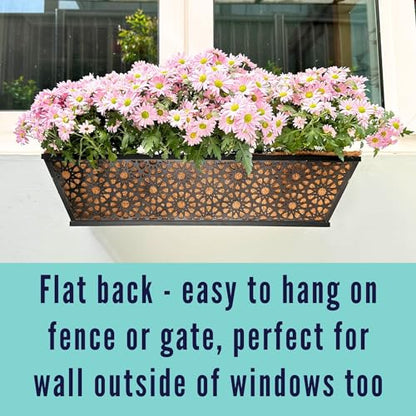 LaLaGreen Window Boxes Planters for Outdoor Plants (24 Inch, 2 Pack) Large Fence Hanging Planter Metal Deck Railing Flower Box with Coco Liner, Trendy Horse Troughs Balcony Pots Patio Porch Over Rail - size: 24" (61cm) x 2 pack
