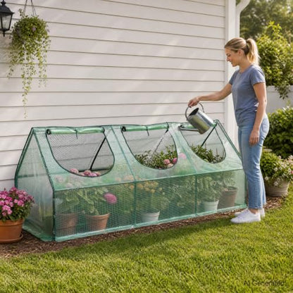BPS 9x3x3 FT Mini Greenhouse with Roll-Up Zipper Windows, Green PE - color: Green, size: 9x3x3 FT