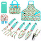 Garden Tools Set, JUMPHIGH 10 PCS Heavy Duty Gardening Tools Includes Hand Trowel Rake Weeder Pruner, Gardening Gifts for Women, Garden Kit with Tote Bag, Apron, Gloves, Kneeling Pad - color: Blue Green