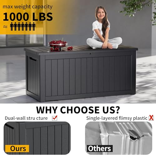200 Gallon Waterproof Outdoor Storage Box, Lockable Deck Boxes With Handle, Indoor and outdoor Resin Storage Box for Garden Tools, Patio Cushions, Package Delivery, Black - size: 200 Gal