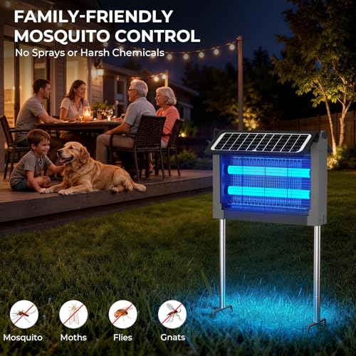 Solar Bug Zapper, 4500V Mosquito Zapper Waterproof for Patio - color: Gray
