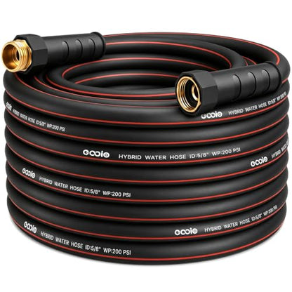 Heavy Duty Garden Hose 50ft, NON-EXPANDABLE Flexible Water Hose, Kink Resistant Lightweight Hybrid Hose, Leakproof Hose Male to Female Fittings - color: Black+Red, size: 50ft