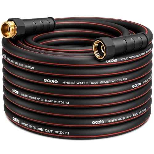 Heavy Duty Garden Hose 50ft, NON-EXPANDABLE Flexible Water Hose, Kink Resistant Lightweight Hybrid Hose, Leakproof Hose Male to Female Fittings - color: Black+Red, size: 50ft