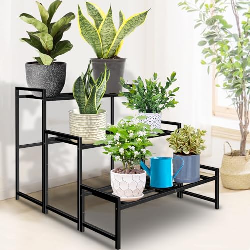 Plant Stand Indoor Outdoor, 3-Tier Stackable Wrought Iron Plant Stands - size: 24''