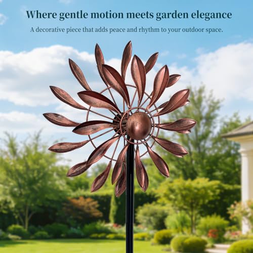Copper Petal 360° Metal Wind Spinners Outdoor, 56.7" H - color: Copper