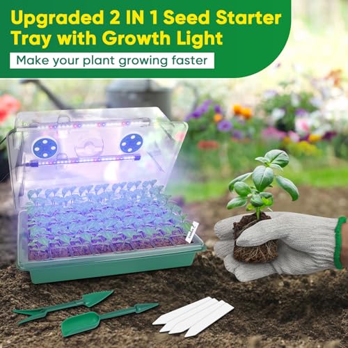 BlumWay Seed Starter Tray with Grow Light, 1-24H Timer, 2 Pack 80 Cells
