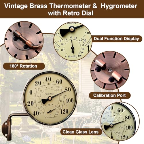 4 Inch Vintage Outdoor Thermometer & Humidity Gauge, Weatherproof