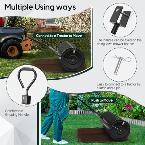 Compost and Peat Moss Spreader with Updated 2 in 1 ATV & T Shaped Handle, 16”WX44”L, Lawn and Garden Peat Moss Roller w/Laser Cutting Wire Mesh Baskets for Spreading Manure, Topsoil
