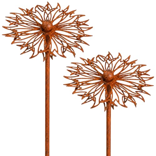 Hicarer 2 Pcs Rusty Metal Flower Garden Stakes Wildflower Yard Decor