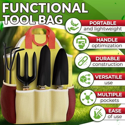9 Pcs Compact Gardening Tool Set with Storage Bag, Rust-Proof Steel