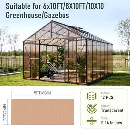 Bezseller 12 Pcs 5'x2' Polycarbonate Greenhouse Panels, 0.24" Brown - color: Brown, size: 0.24"丨12 Pcs