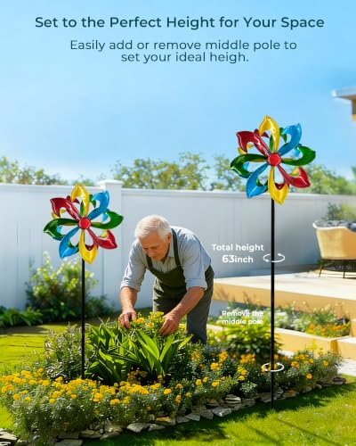 Colorful Metal Wind Spinner, 13" Garden Spinner with Stake